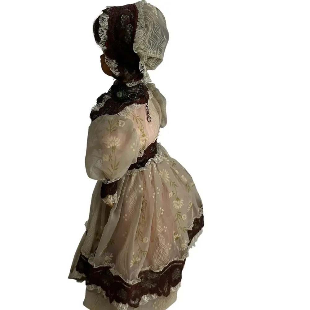 Vintage Victorian Style Souvenir Doll Lace Dress Metal Hoop Skirt 16”